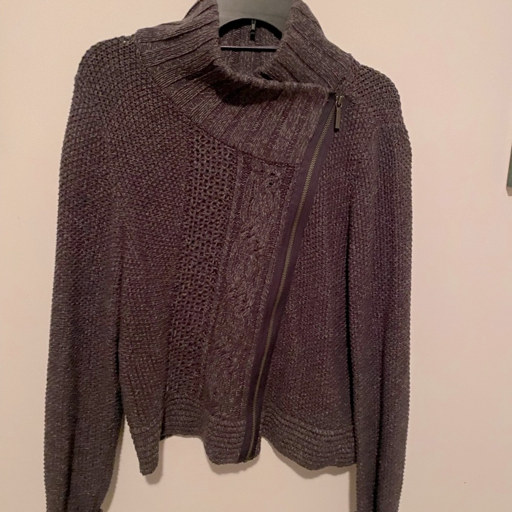 DKNY Dark Gray Asymmetrical Zipper Cardigan